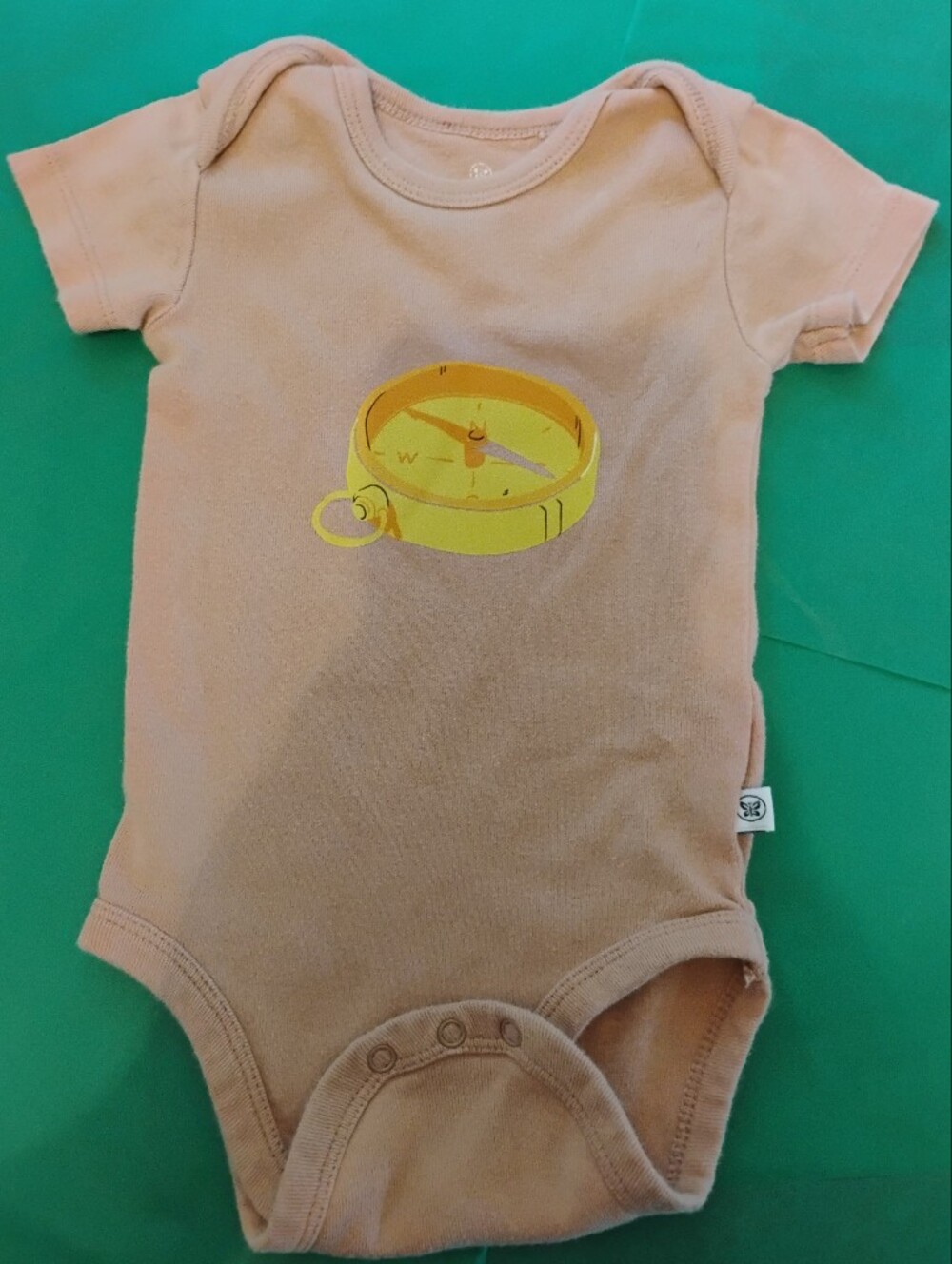 The Honest Company Peach Short-Sleeve Bodysuit with Yellow Compass